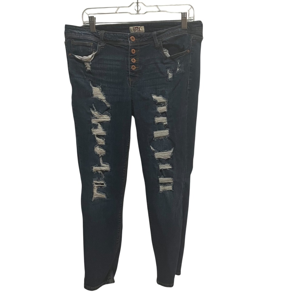 LEI Jeans Womens Size 13 Regular Dark Wash‎ Distressed Button Fly Skinny Jeans